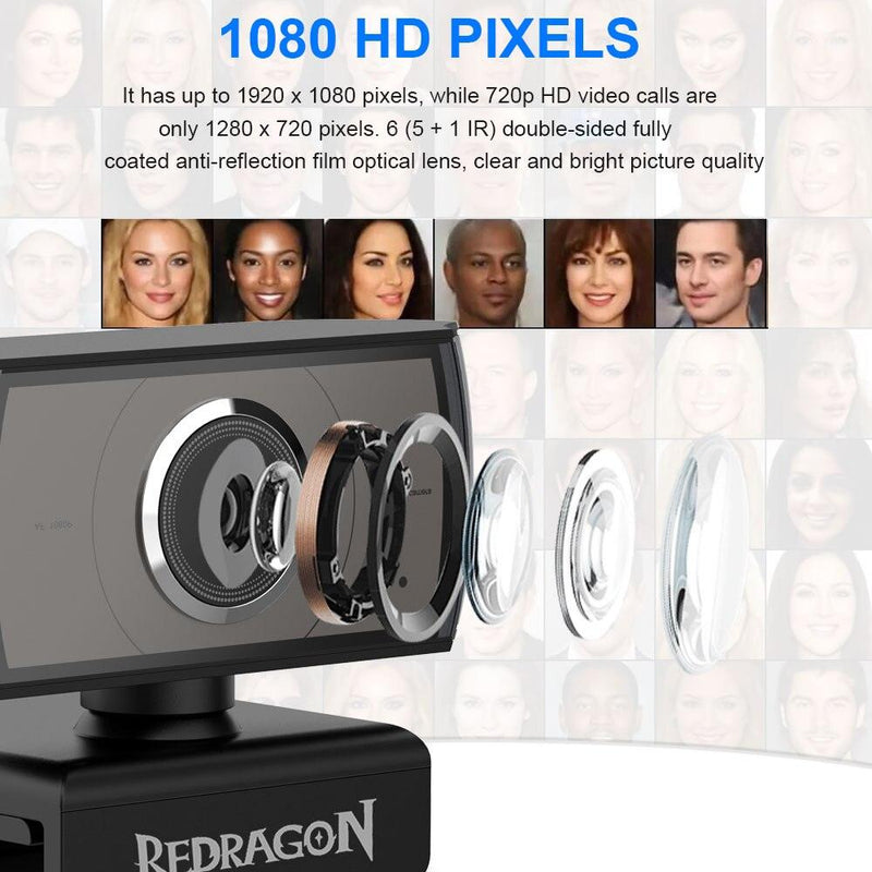 Webcam, Redragon GW900, 1080p, 30FPS, Microfone Embutido, Com Tripé - Honor Tech